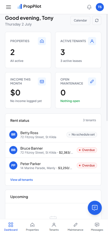 PropPilot dashboard on mobile