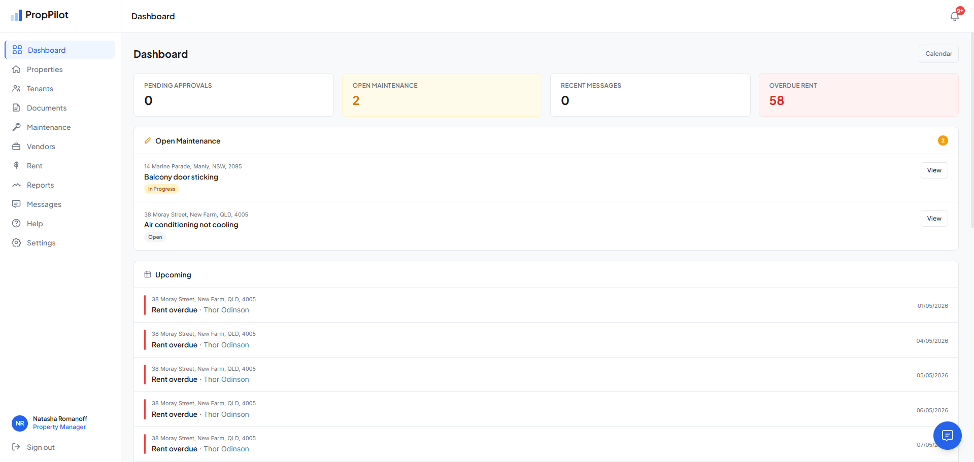 Property manager dashboard