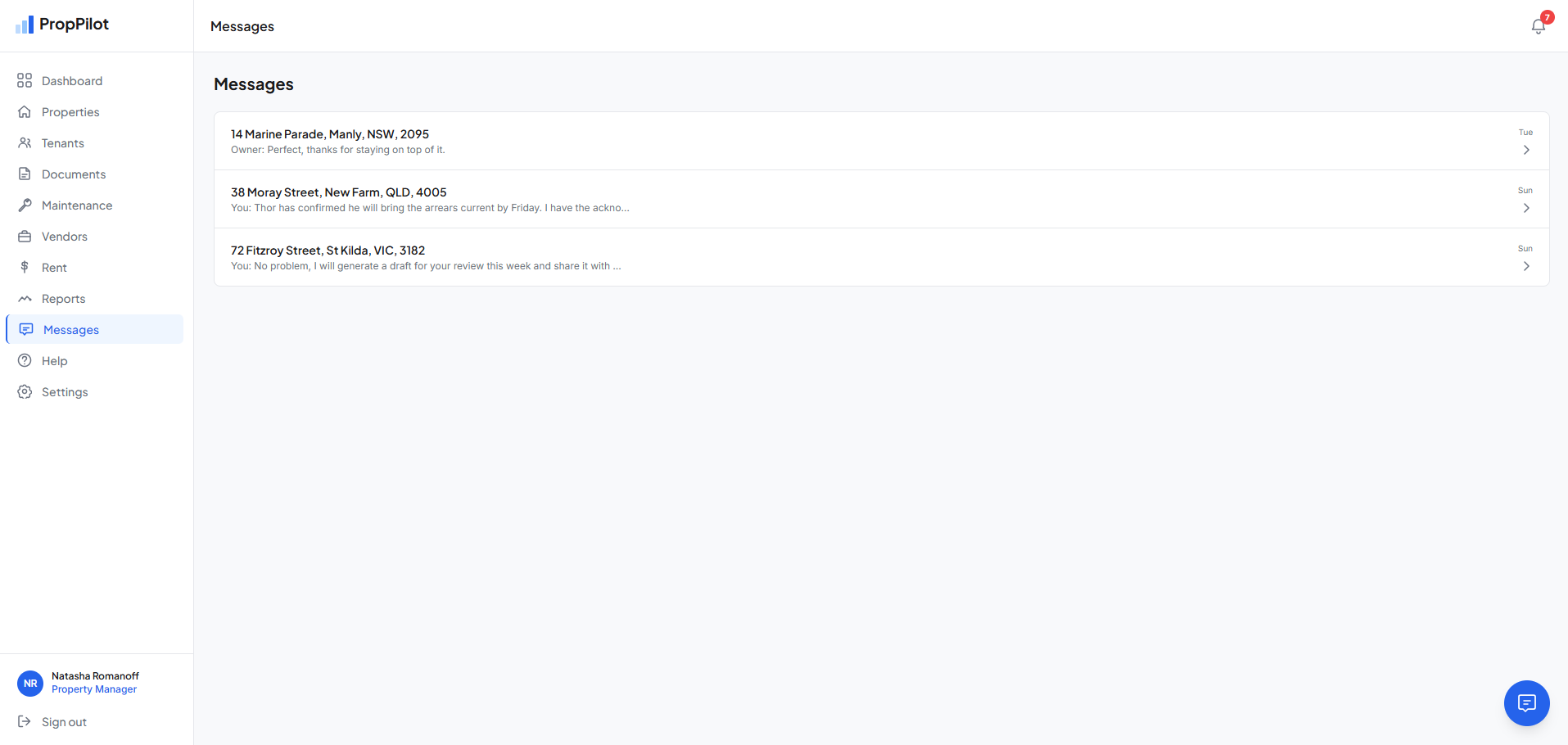 PM messages overview